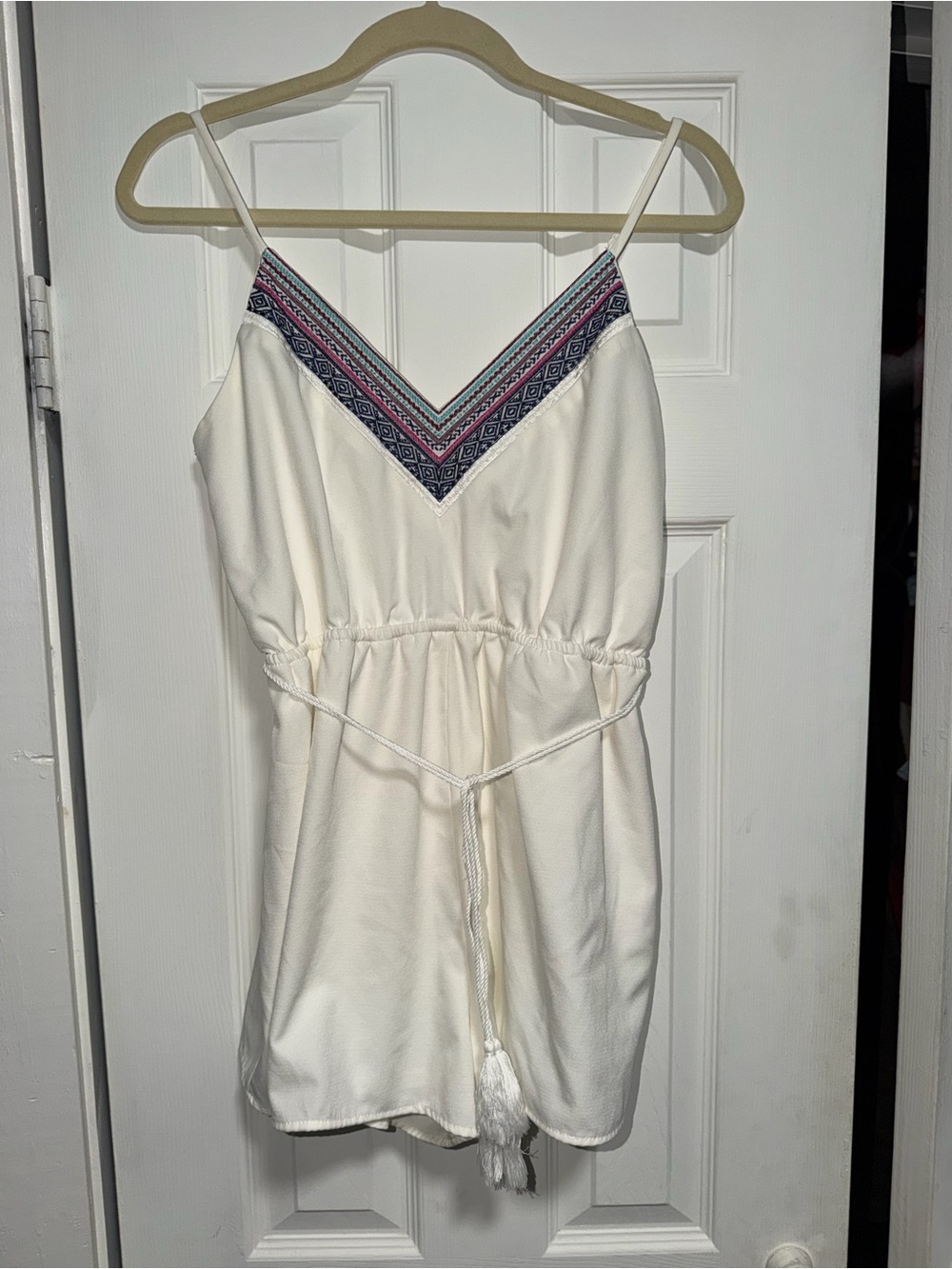 Blue Rain White Top with Blue, Teal, and Maroon Embroidery